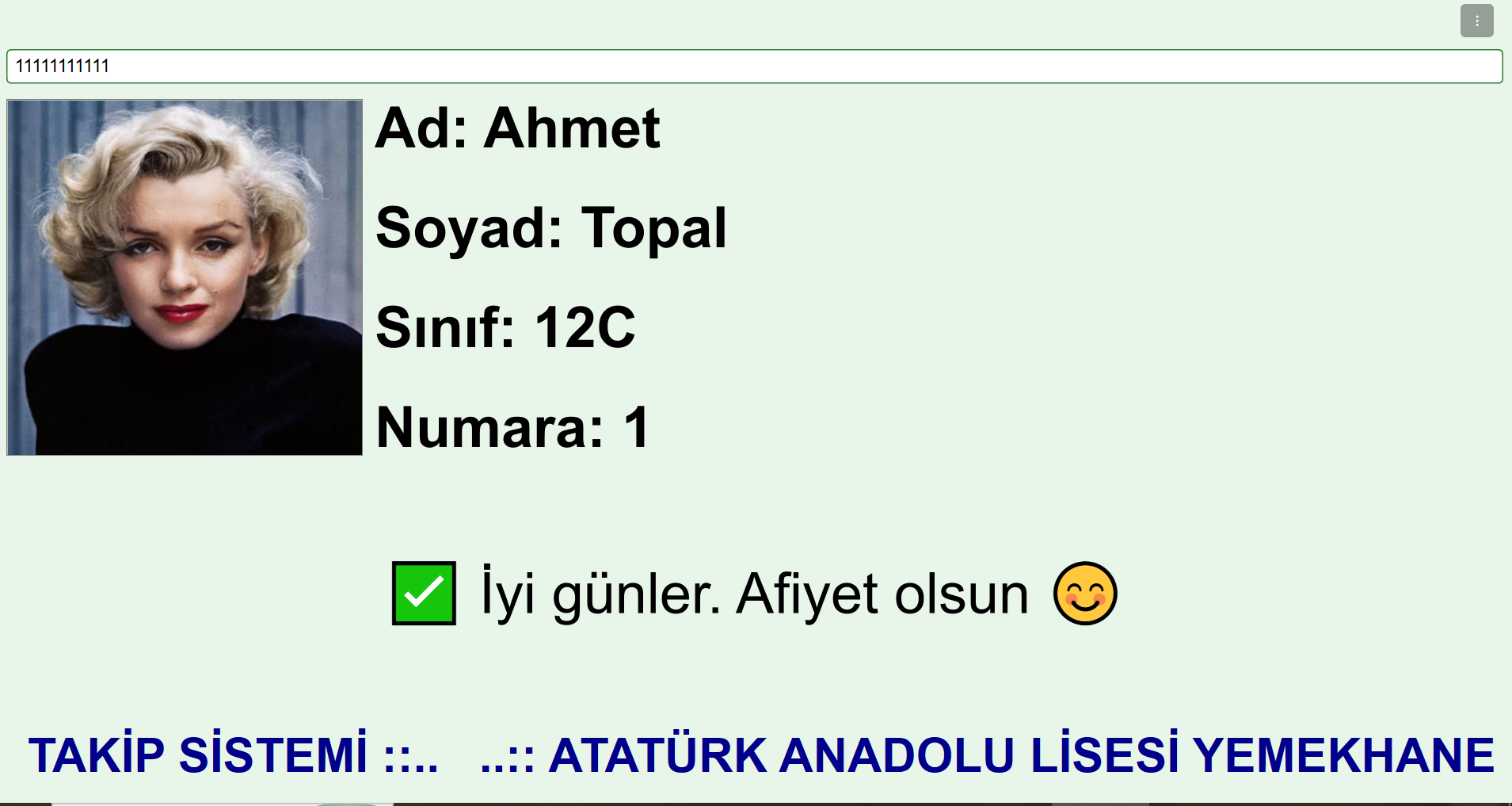 YemekhaneTakipv2 kontrol ekranı